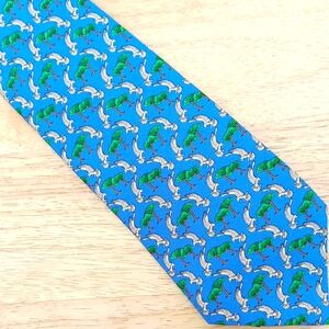 Olimpo Blue *PRINT*  Tie With Green Trees and Cream Birds